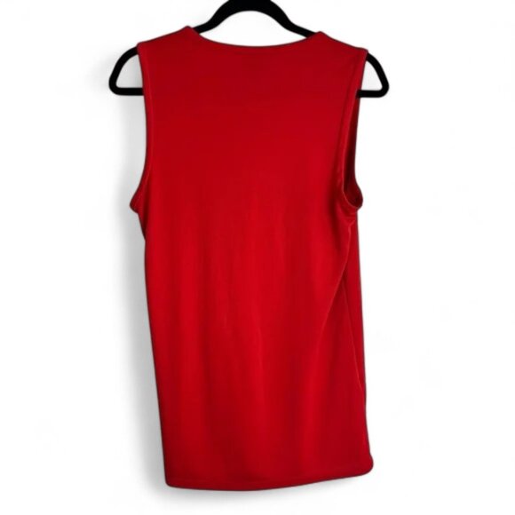 ANN TAYLOR Sleeveless Blouse Draped Front Top Red Flowy Size Large - Picture 2 of 9